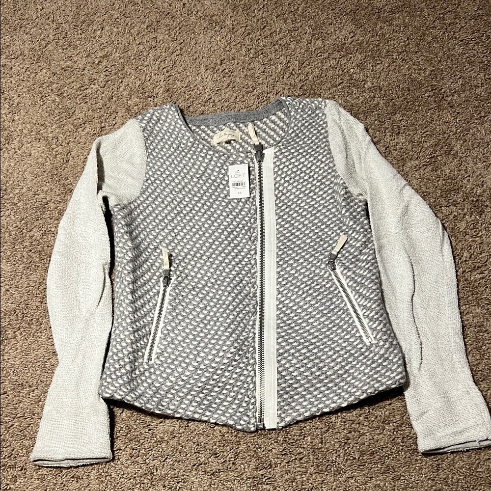 LOFT Gray and White Textured Sweater Jacket, size XS